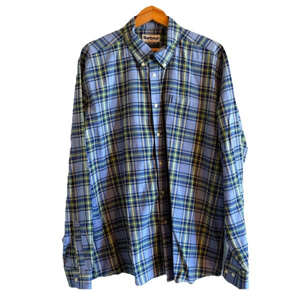 Barbour Highland Check 26 Long Blue Yellow Plaid Tailored Fit Long Sleeve Men XL - Picture 1 of 11